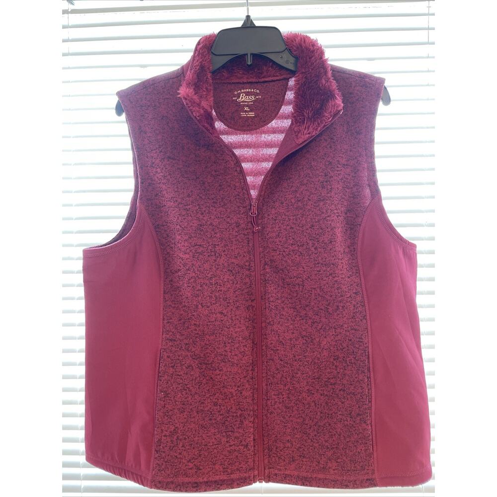 *NWT* GH Bass & Co Vest Womens XL Maroon/Black Fleece Full Zip Front